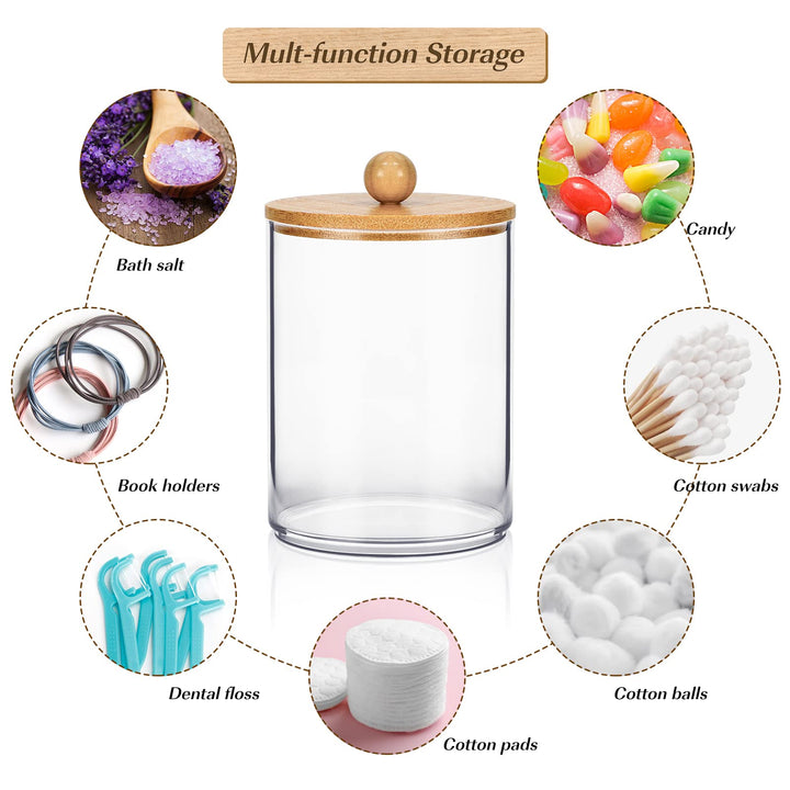4 Pack Qtip Holder Bathroom Organizer Set, Acrylic Dispenser for Cotton Ball, Cotton Swab, Cotton Round Pads, Dental Floss Sticks