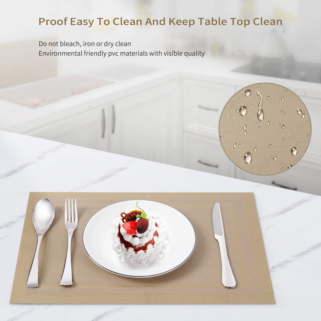 SENDAY Placemats, Set of 8 Heat-Resistant Placemats Stain Resistant Anti-Skid Placemats for Kitchen Table, Washable Durable PVC Table Mats Woven Vinyl Placemats