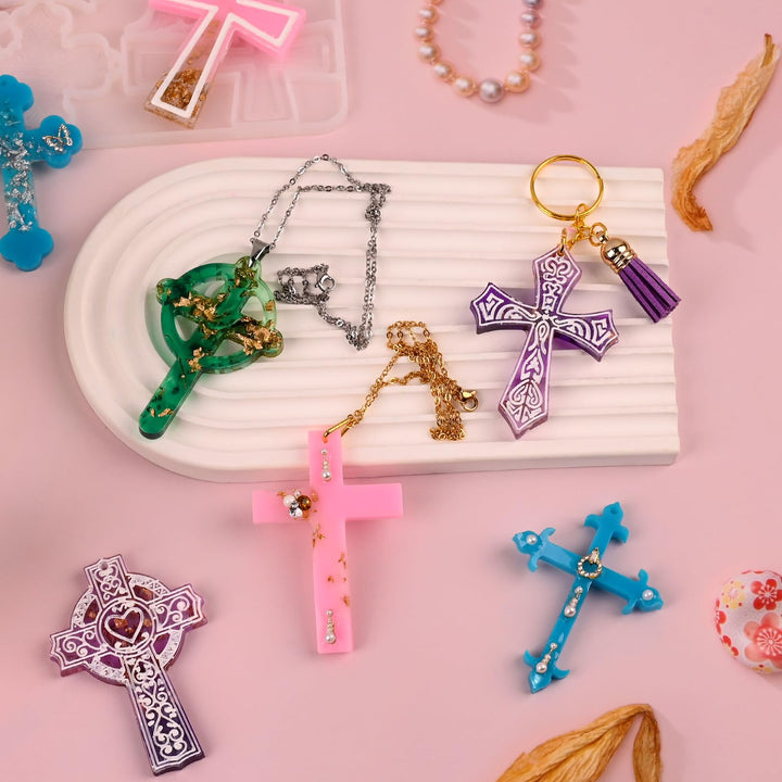 Cross Silicone Resin Molds, 12 Cavity Epoxy Resin Keychain Molds for DIY Craft Necklace Jewelry Pendant Making