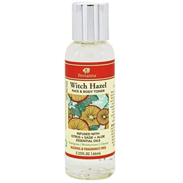 All-Natural Witch Hazel, Alchohol Free Face &amp; Body Cleansing Toner, Infused with Citrus Sage Aloe True Essential Oils for Sensitive Skin, 2.25 Oz
