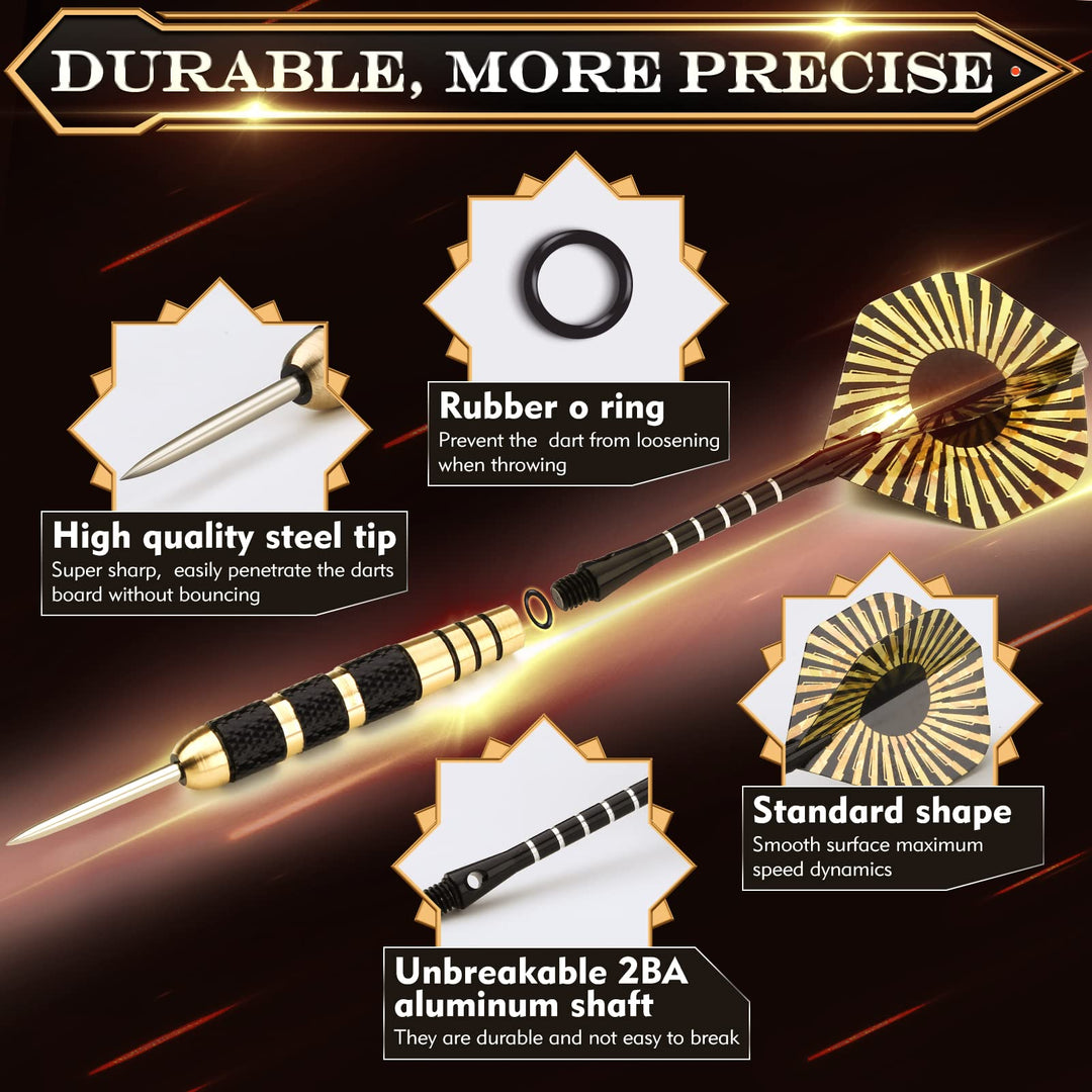 Darts Metal Tip Set, Professional Steel Tip Darts, 20 and 26 Grams Metal Darts Tips with Aluminum Shafts, Brass Barrels, Sharpener Tool Kit, Carrying Case, Extra Dart Flights and Other Accessories