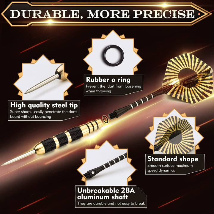 Darts Metal Tip Set, Professional Steel Tip Darts, 20 and 26 Grams Metal Darts Tips with Aluminum Shafts, Brass Barrels, Sharpener Tool Kit, Carrying Case, Extra Dart Flights and Other Accessories
