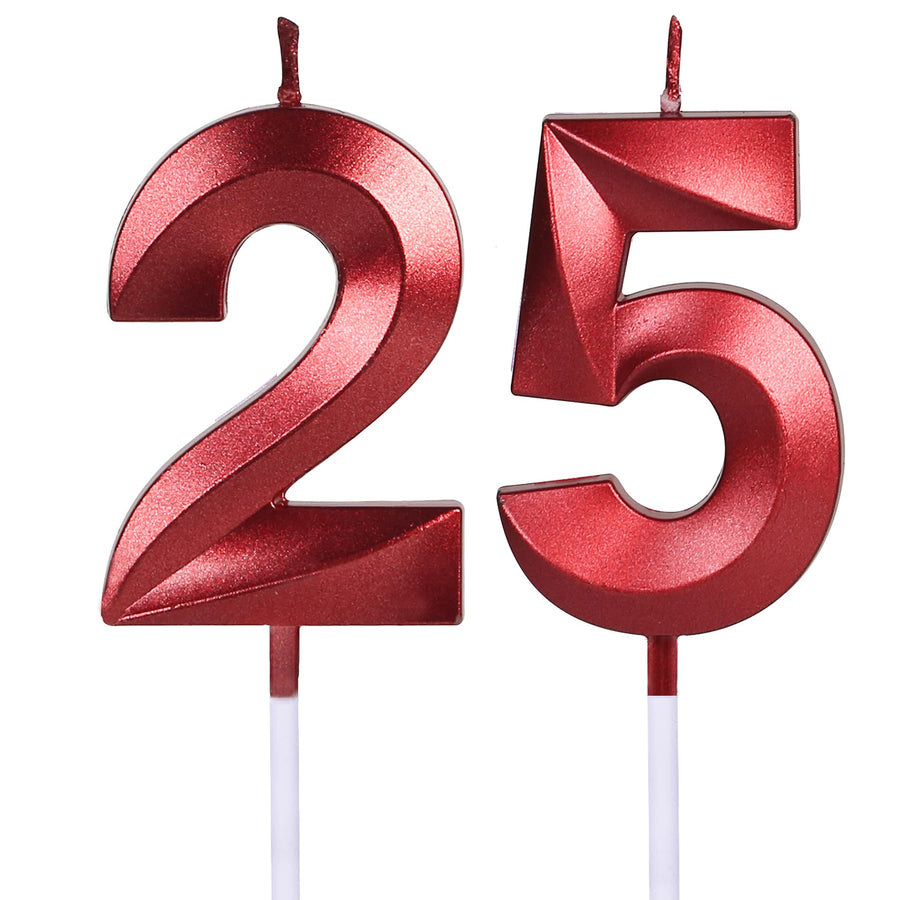 Red 25th & 52nd Birthday Candles for Cakes, Number 25 52 Glitter Candle Cake Topper for Party Anniversary Wedding Celebration Decoration