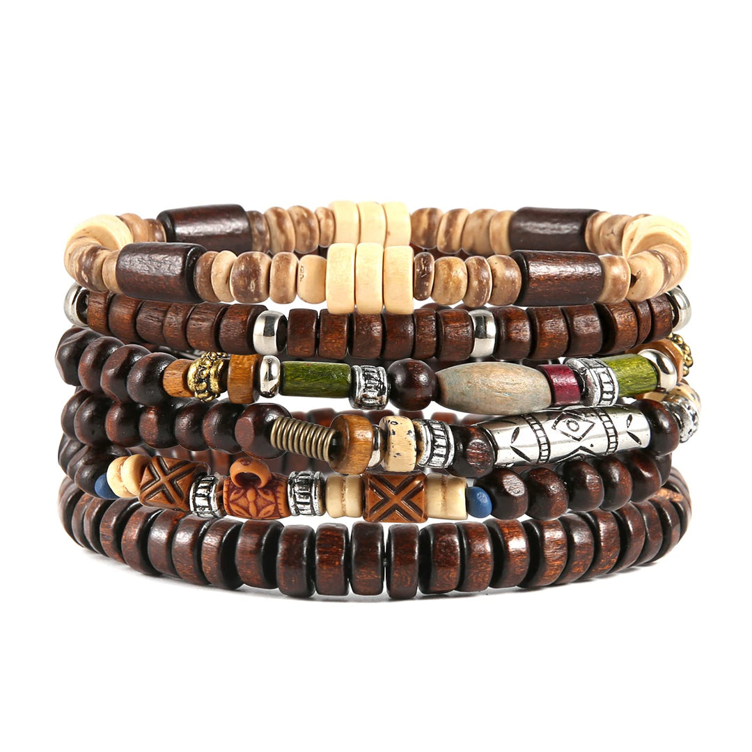 HZMAN Wrap Bracelets Men Women, Hemp Cords Wood Beads E