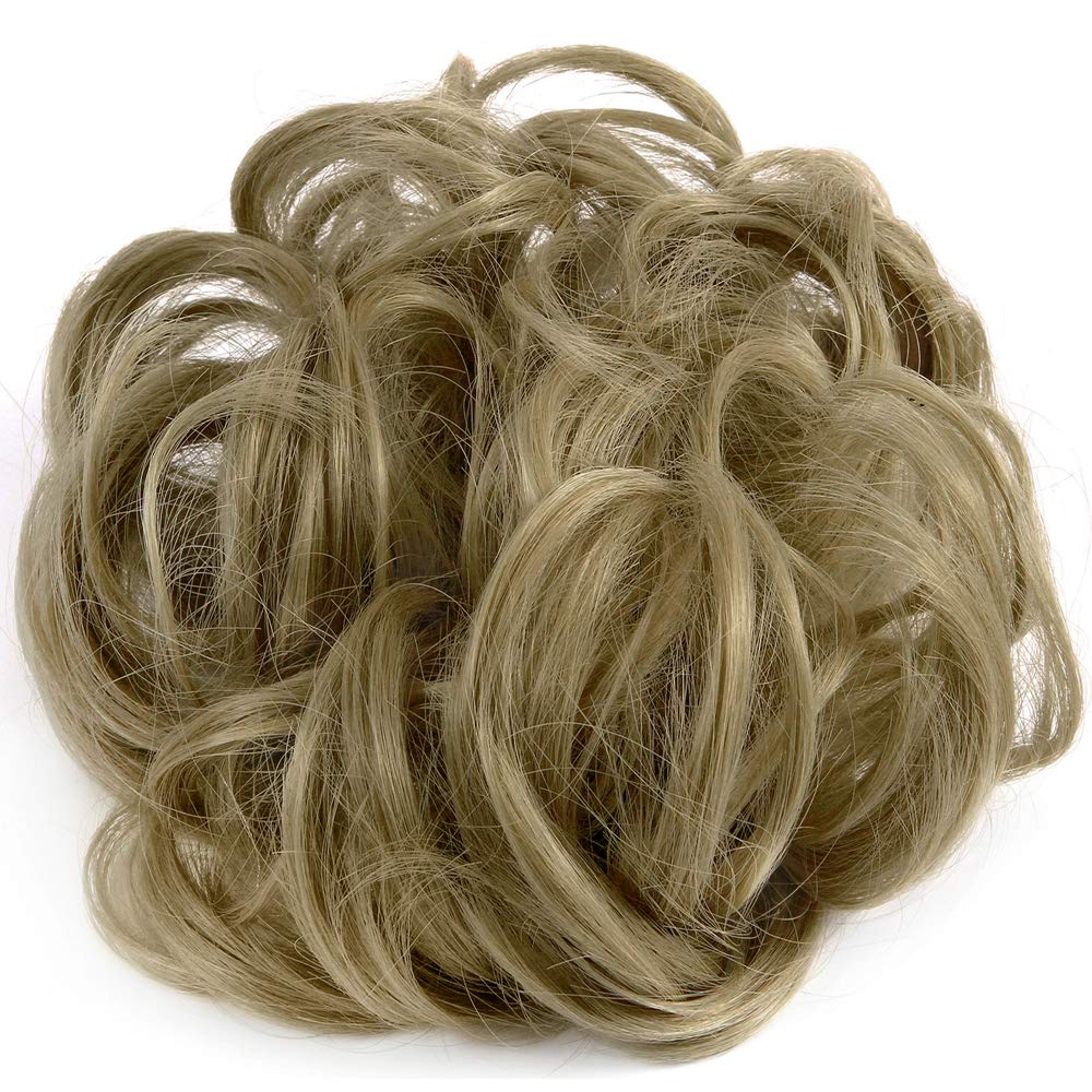 Hair Bun Extensions Wavy Curly Messy Donut Chignons Hair Piece Wig Hairpiece Ash Blonde