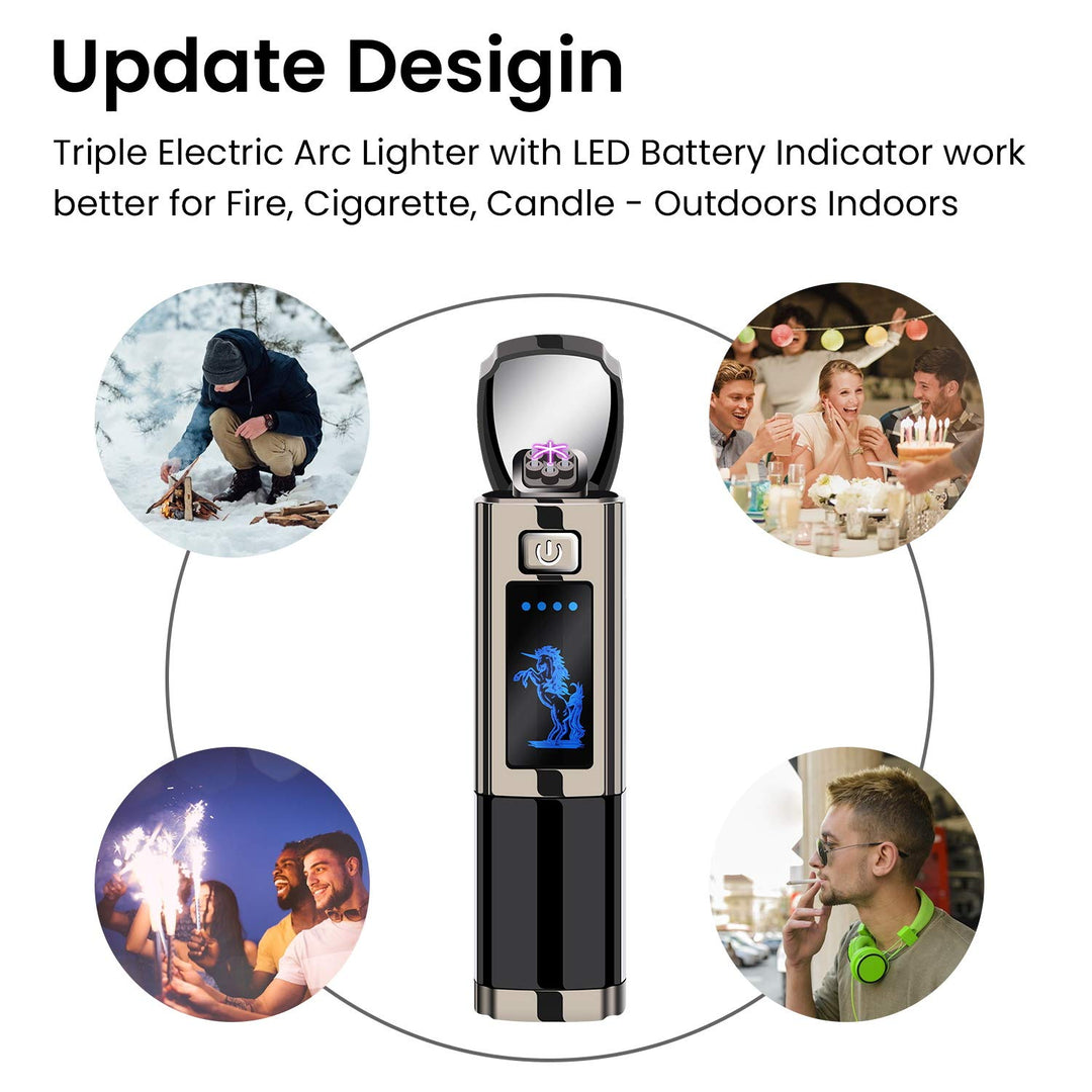 Triple Arc Lighter Plasma Lighter Windproof Lighter Rechargeable Electric Lighter Survival Lighter with LED Battery Indicator for Fire Outdoors Adventure Camping Hiking