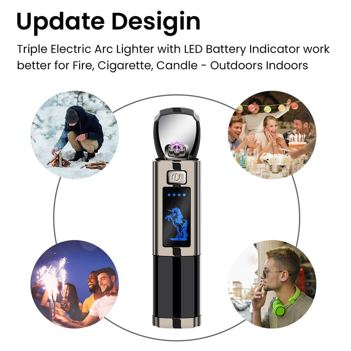 Triple Arc Lighter Plasma Lighter Windproof Lighter Rechargeable Electric Lighter Survival Lighter with LED Battery Indicator for Fire Outdoors Adventure Camping Hiking
