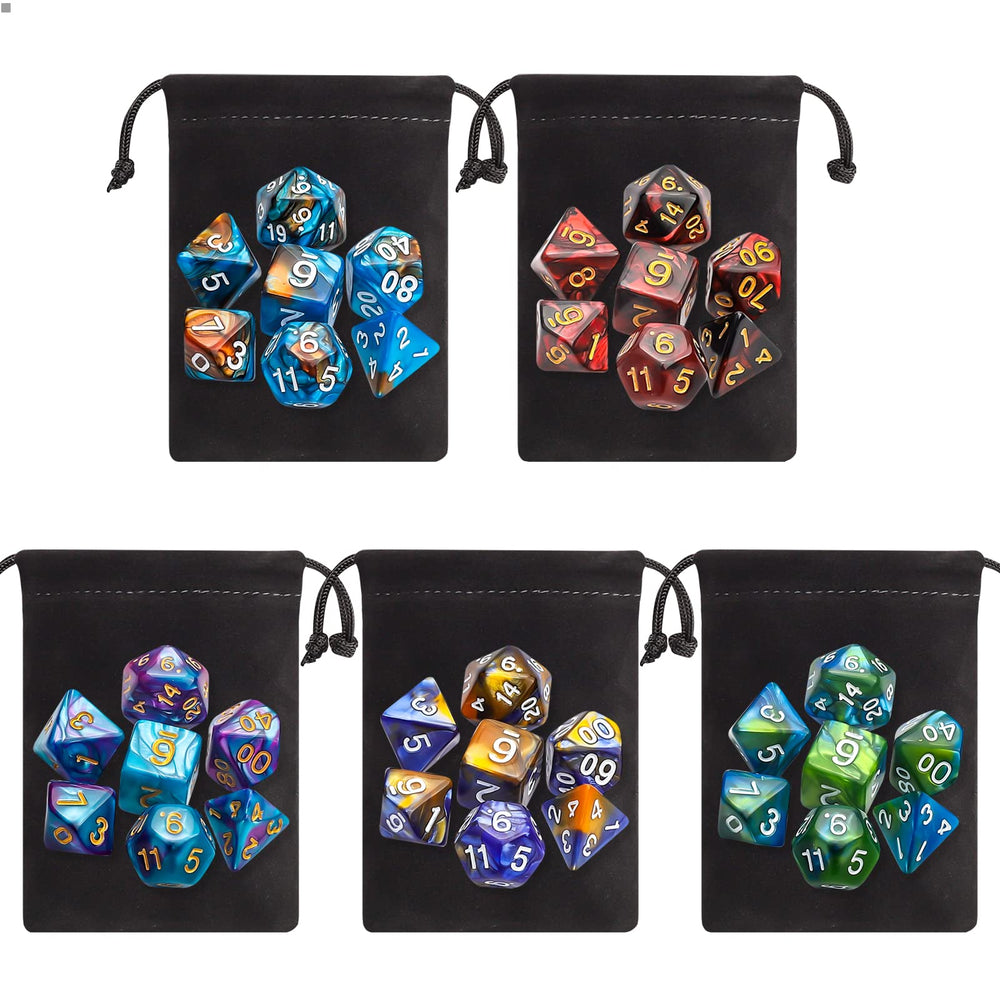 Polyhedral Dice Set (35 Pieces) with Black Pouches, 5 Complete Double-Colors Dice Sets of D4 D6 D8 D10 D% D12 D20 Compatible with Dungeons and Dragons DND RPG MTG Table Games