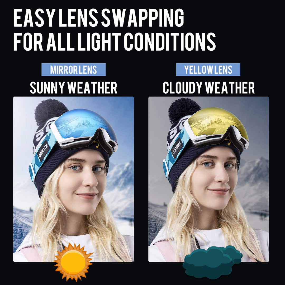 COPOZZ Polarized Adult Ski Goggles Set - M1 Magnetic Le