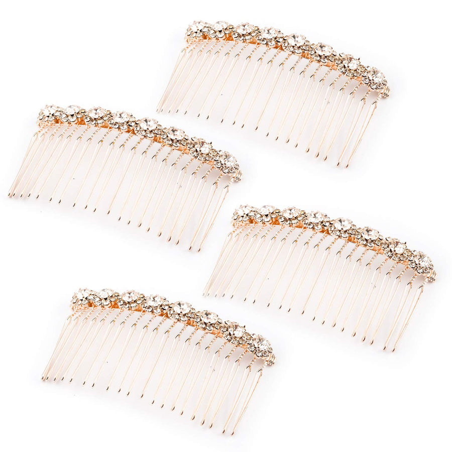 4 Pack High-grade Alloy Diamond Rhinestone Flower Hair Side Combs Wedding Bridal Jewelry Hair Clips for Women