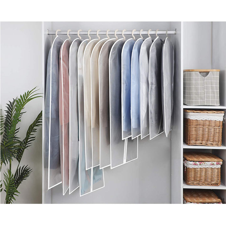 Garment Bags for Long Dresses,60in Clear Hanging Lightweight White Breathable Dust Proof Covers with Study Full Zipper for Clothes Storage Closet Pack of 6