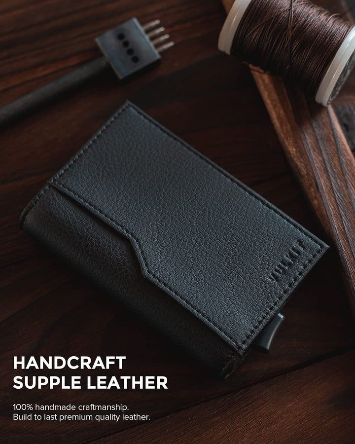 Card Holder Wallet for Mens with ID Windows RFID Blocking Pop Up Wallet Slim Leather Wallet Holds Up to 12 Cards Men&#39;s Card Case, Black