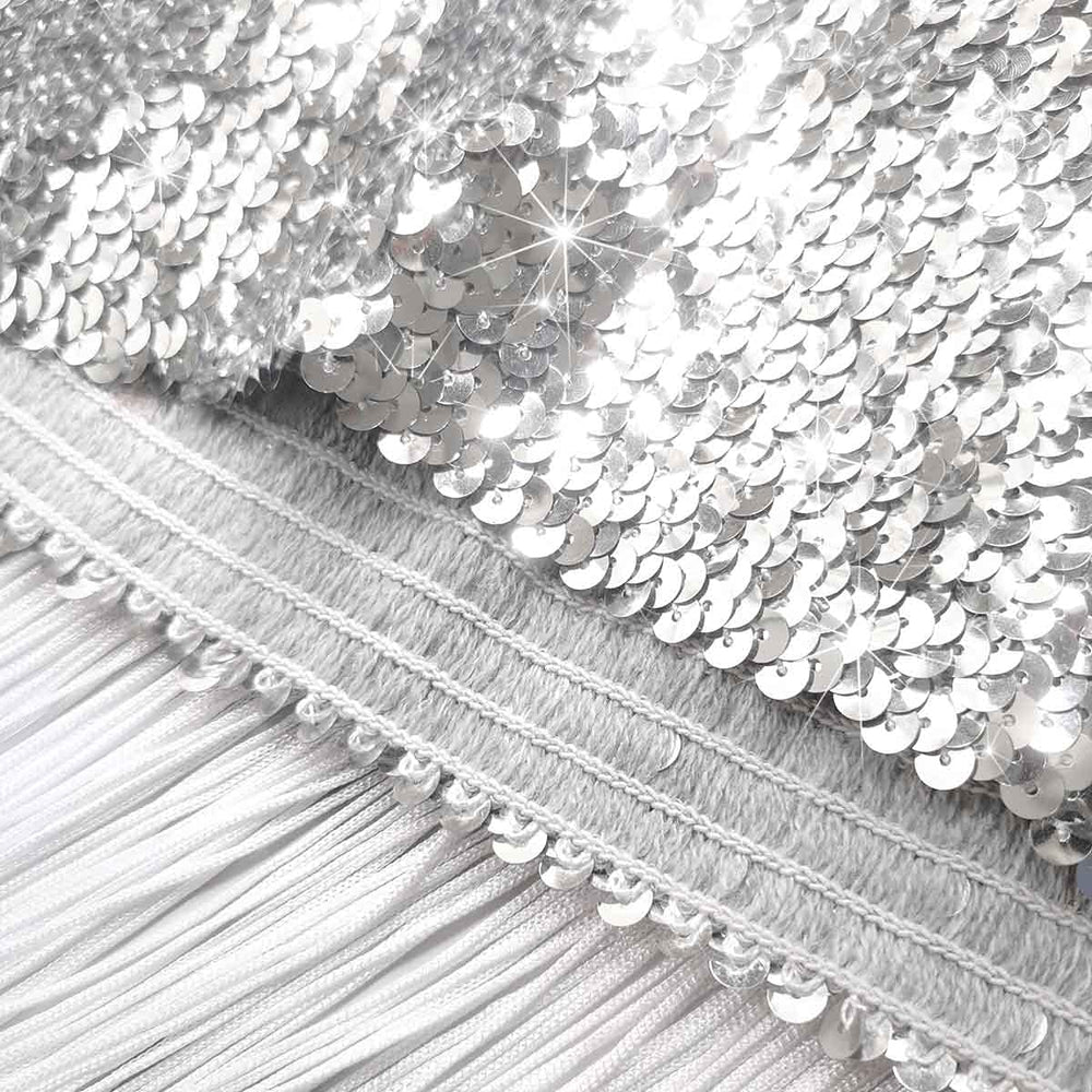 Women's Sequin Belly Dance Skirt Tassel Sequins Hip Scarf Wrap Halloween Costume Club Festival (Silver)