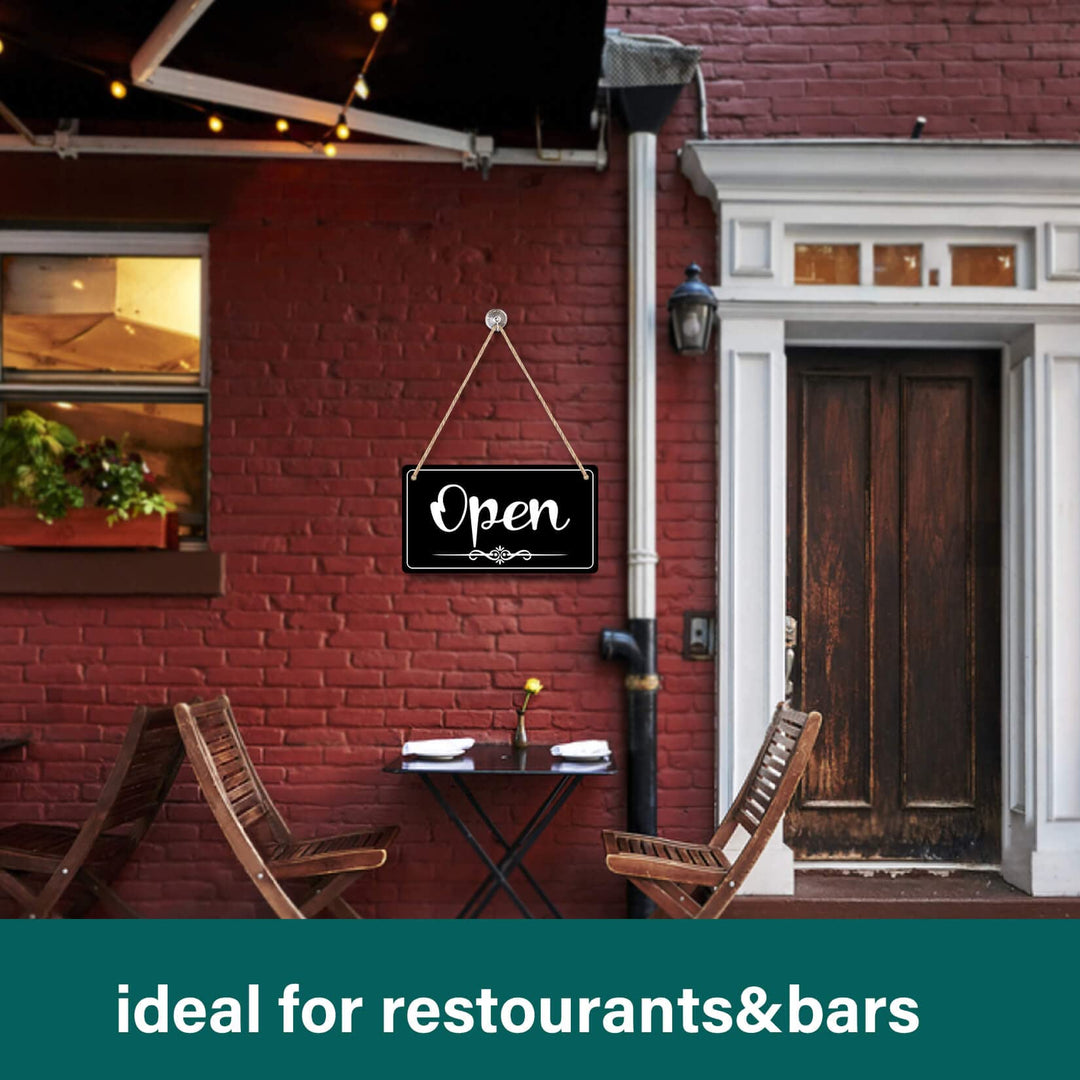 Open Signs Double Sided Open Closed Sign Business Hours Sign Hanging Business Open Sign with Rope Hours of Operation Sign for Business Walls Window Shop Bar Hotel (black)
