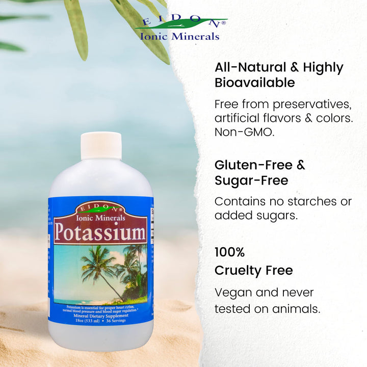 Liquid Potassium Supplement - Potassium Chloride Drops, Essential Electrolyte for Cell Function, Bioavailable Ionic Minerals, All Natural, No-Preservatives or Additives - 18 oz