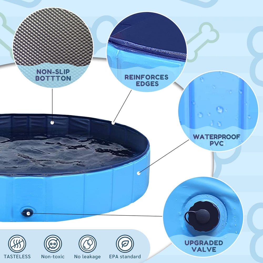 Dog Pool for Large Dogs, Foldable Kiddie Pool Hard Plastic Folding Pet Pools for Dogs, Collapsible Swimming Pool for Kids Slip-Resistant PVC Bathing Tub, L 120 * 30CM