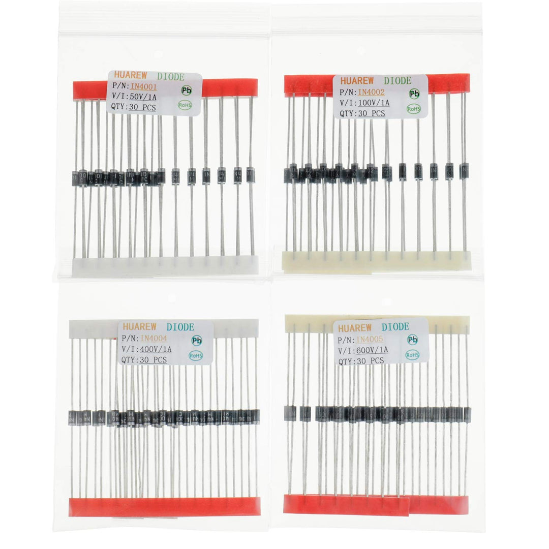 12 Values 300 Pcs Rectifier Diodes 1N4001 1N4002 1N4004 1N4005 1N4007 1N5404 1N5406 1N5408 Schottky Diodes 1N5817 1N5818 1N5819 Switching Diodes 1N4148 Assortment Kit