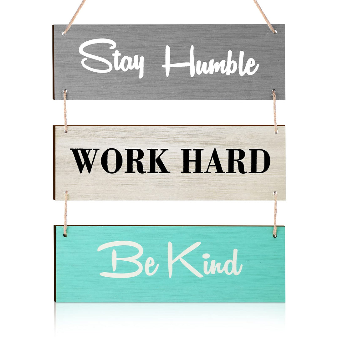 Wood Decorative Sign Rustic Wood Hanging Decor Family Hanging Plank Hanging Sign Motivational Inspirational Quote Wood Wall Sign for Home Office Living Room (Blue Work Style)