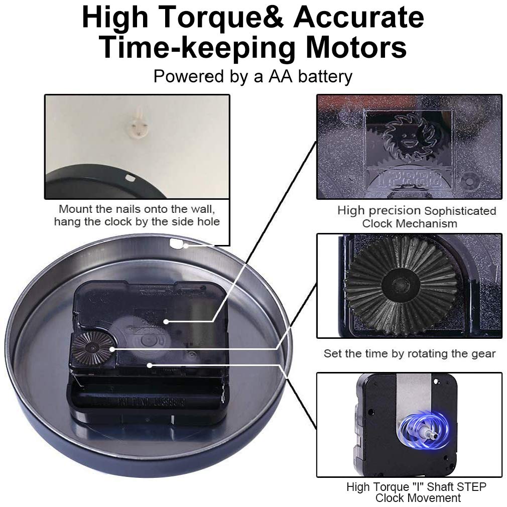 2 Pair Hands 3D Clock Movement DIY Large Wall Clock Quartz Clock Mechanism for Home Art Decor (Black) (Black-Gold)