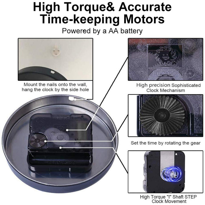 2 Pair Hands 3D Clock Movement DIY Large Wall Clock Quartz Clock Mechanism for Home Art Decor (Black) (Black-Gold)