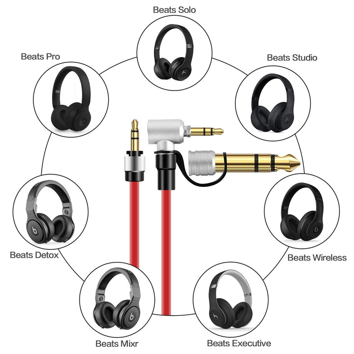 Replacement Red Aux Auxiliary Pro and Detox Edition Cable Wire Cord for Monster Solo Beats Studio Headphones by Dr Dre Solo Studio Solohd Headphones Cable