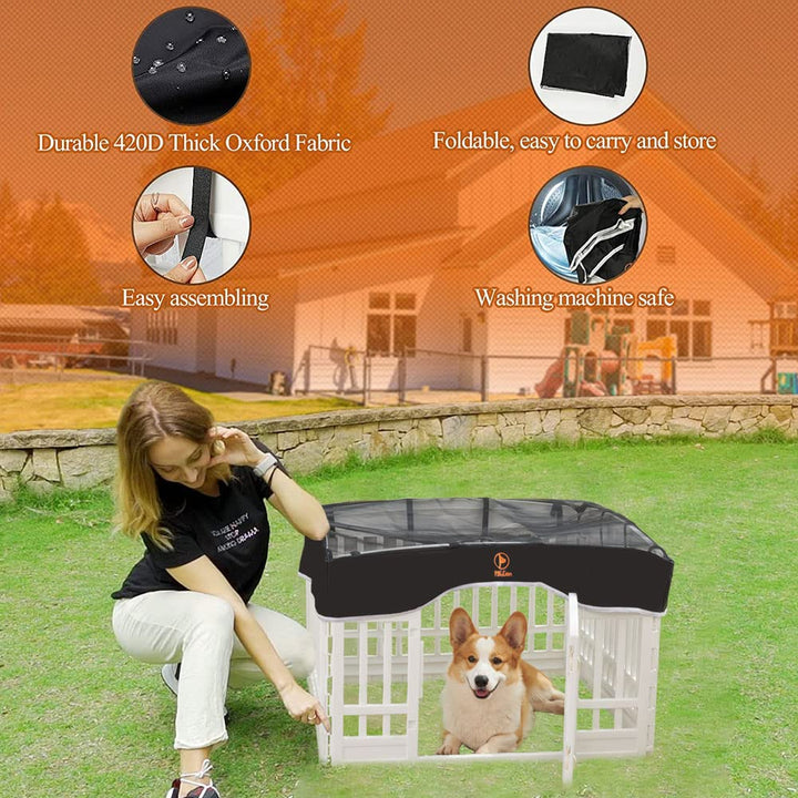 Dog Playpen Mesh Top Cover, Fits 36 Inch 4 Panels Regular Square Plastic Exercise Pet Pen, Adhesive Tape Connections, Black (Note: Cover Only, Fence Not Included)