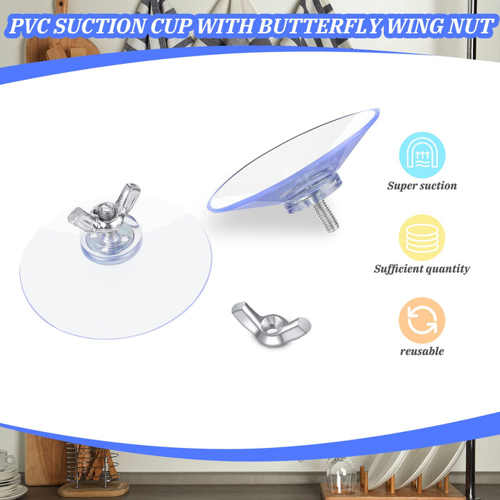 Suction Cups with Screws 4 mm Thread Transparent PVC Suction Cup with Screw Hook 2 Inch Diameter Butterfly Wing Nut Clear Sucker Suction Cup with Cap for Kitchens Offices Bathroom (24 Sets)