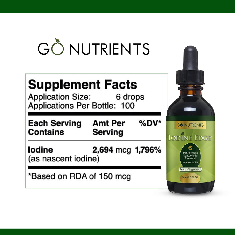 Iodine Edge – Organic Nascent Iodine Liquid Supplement for Thyroid Support, Energy, Immune & Cognitive Health – High Absorption Drops - Natural Tincture for Women & Men – 1 oz