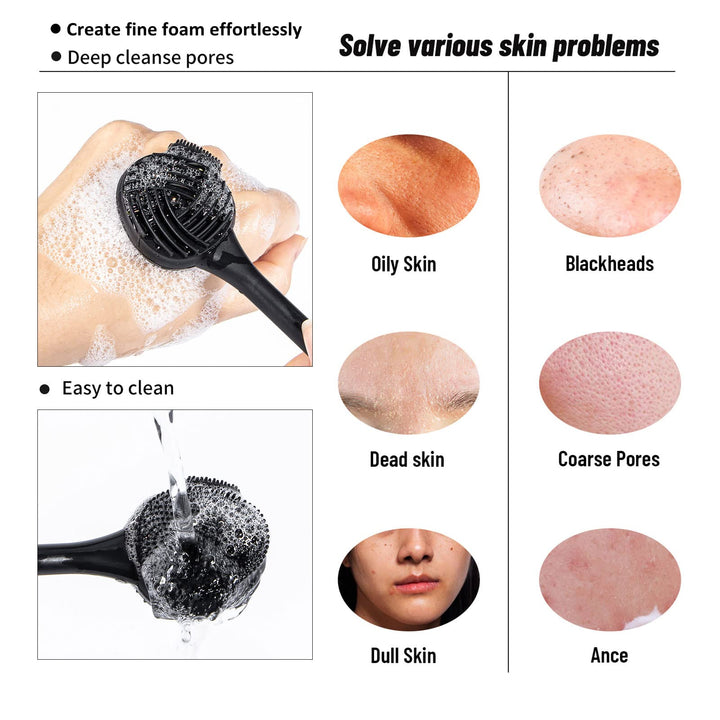 Silicone Facial Cleansing Brush 3 Designs, 4 in 1 Handheld Face Scrubber for Deep Gentle Exfoliating, Double-Ended Face Wash Scrub Brush for Face Skincare and Massage (Green)