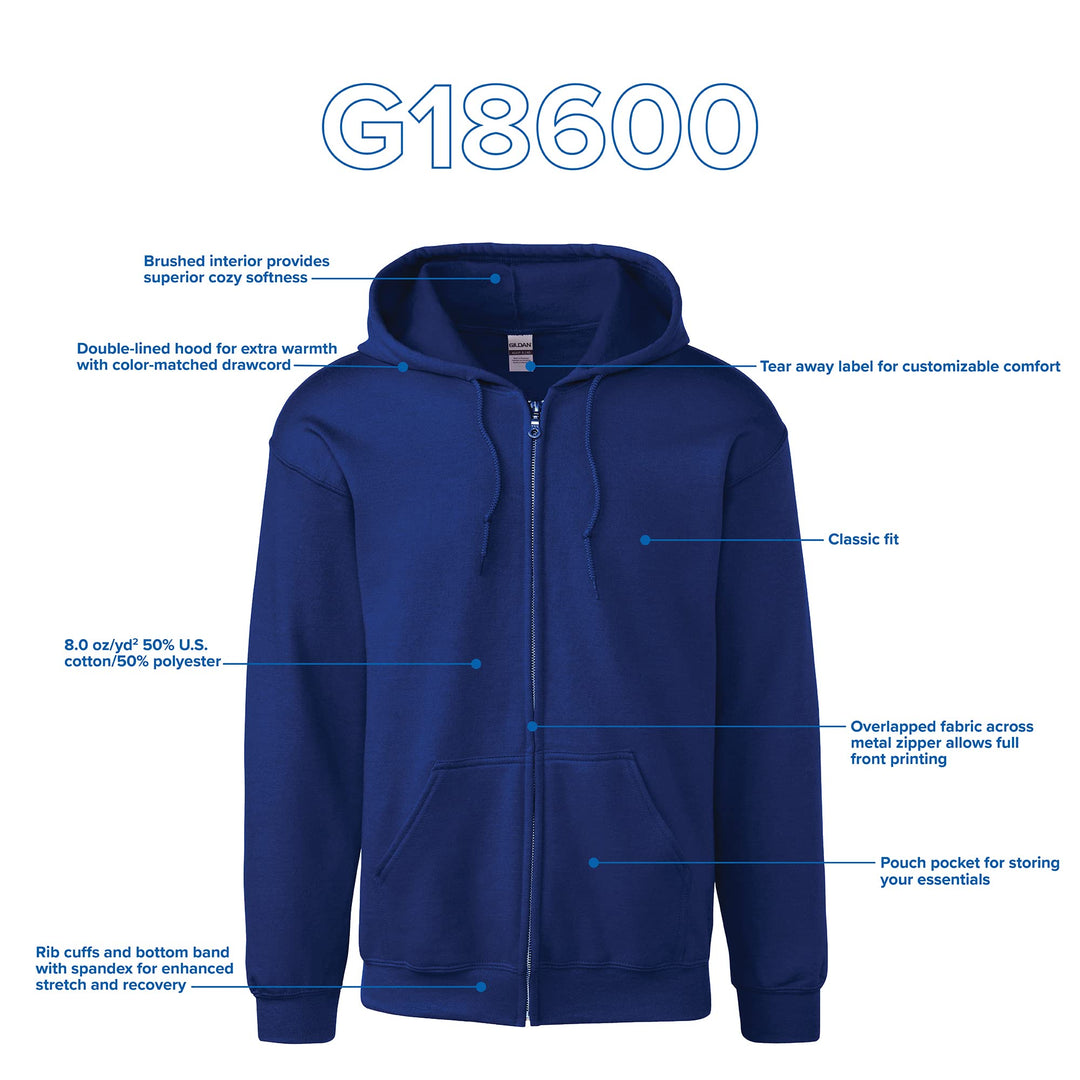 Gildan Adult Fleece Zip Hoodie Sweatshirt, Style G18600