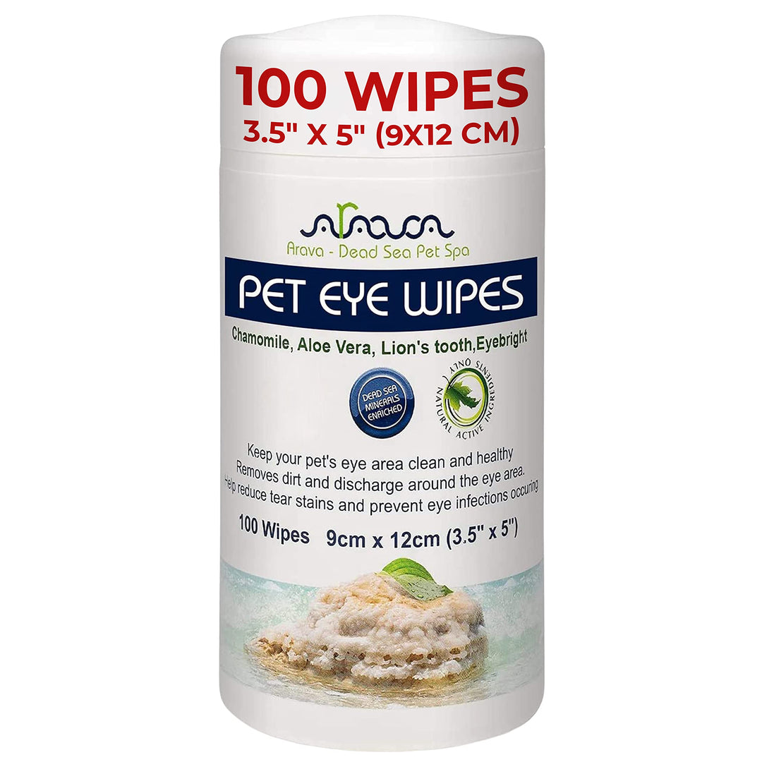 Arava Pet Eye Wipes for Dogs Cats Puppies &amp; Kittens - 100 Count - Natural and Aromatherapy Medicated Cat Dog Eye Wipes for Discharge and Crust - Removes Dirt, Prevents Tear Stains, Face Wipes for Dogs