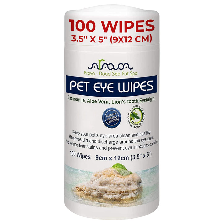 Arava Pet Eye Wipes for Dogs Cats Puppies &amp; Kittens - 100 Count - Natural and Aromatherapy Medicated Cat Dog Eye Wipes for Discharge and Crust - Removes Dirt, Prevents Tear Stains, Face Wipes for Dogs