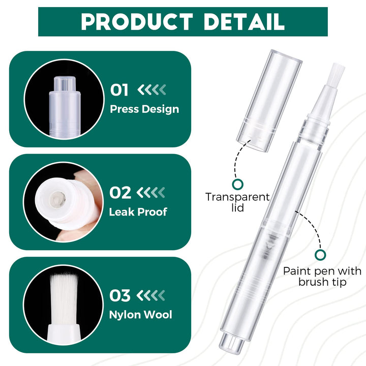 Touch Up Paint Pens 2 in 1 Pack Refillable Brush Pen Empty Oil Pen Transparent Paint Pen for Touch Up Wall Cabinets Furniture Wood(3 ml, 20 Pieces)