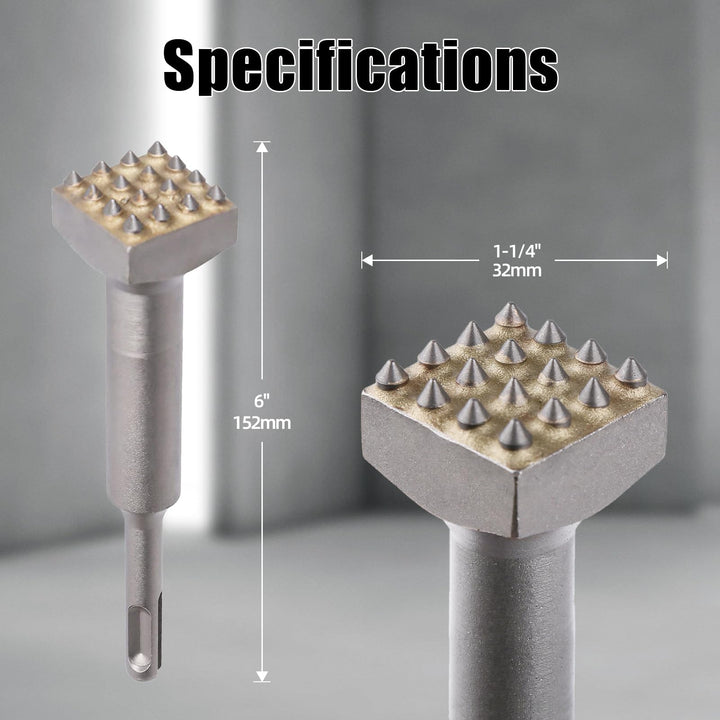 SDS Plus Bushing Tool 16 Tips, 6&#39;&#39; X 1-1/4&#39;&#39; Square Head Concrete Roughness Coating Remove Bushing Bit for Rotary Hammer, Chisel Drill Bit for Masonry, Brick Wall