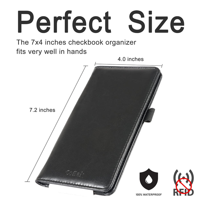 CoBak Premium Leather Checkbook Cover - RFID Blocking, 