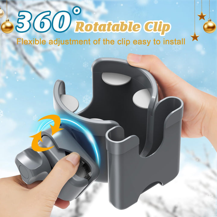 Guiseapue Stroller Cup Holder with Phone Holder, Bottle Holder for Wheelchair, Walker, Bike, Stroller Accessories for Uppababy, Nuna, Doona Stroller, Gifts for Her, Him, Kids (Grey)