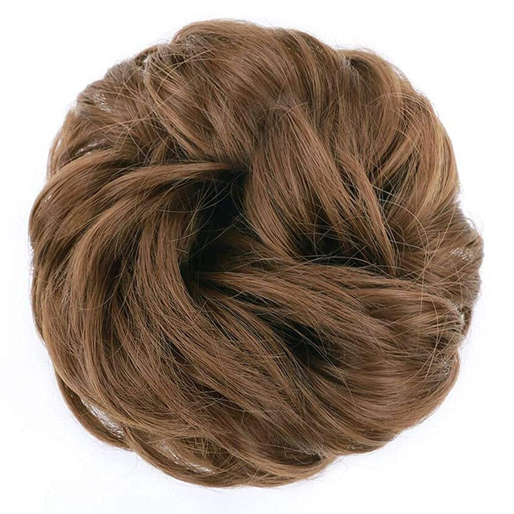 1PCS Messy Hair Bun Hair Scrunchies Extension Curly Wavy Messy Synthetic Chignon for Women (Light Golden Brown 12#)