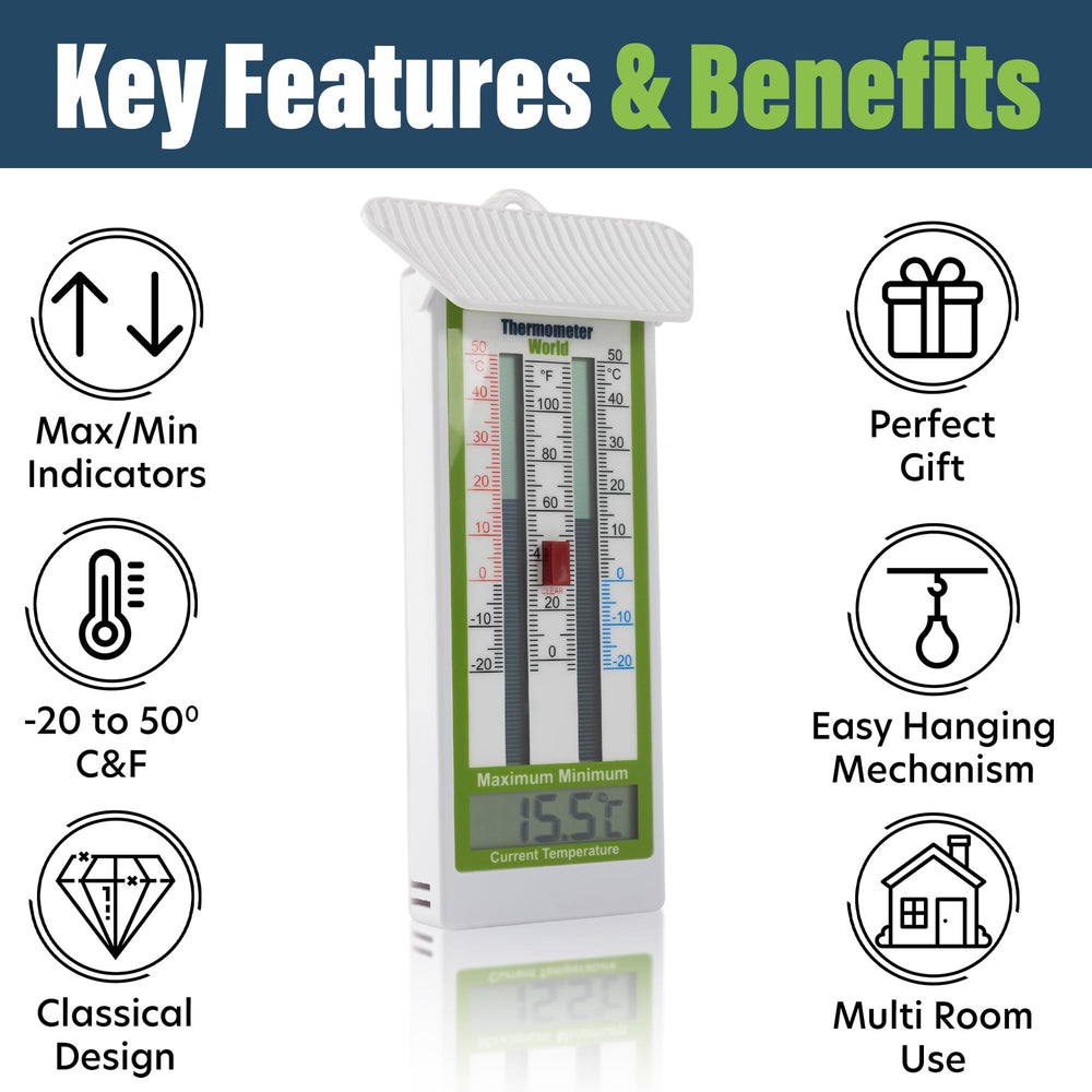 Digital Max Min Greenhouse Thermometer Classic Design Max Min Thermometer for Use in The Garden Greenhouse or Home Easily Wall Mounted Greenhouse Temperature Monitor