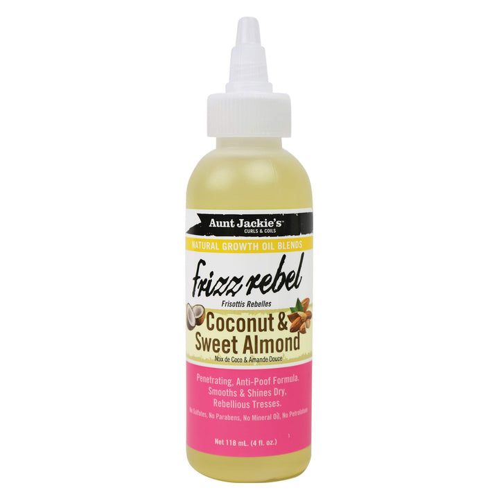 Aunt Jackie&#39;s Natural Growth Oil Blends Frizz Rebel, Penetrating Oil Blend Smooths and Softens Cuticles, Great for Rebellious Hair, 4 Ounce Twist Spout Bottle
