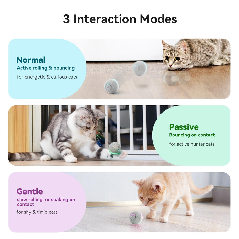 Smart Interactive Cat Toy, Automatic Moving Bouncing Rolling Ball for Indoor Cat Kitten, Peppy Pet Ball with Lights and Bell, Grey