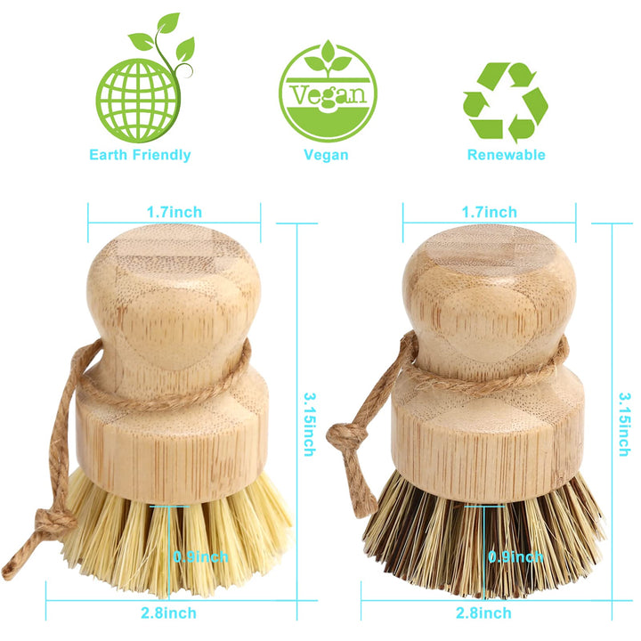 Bamboo Dish Brush Set, 4 Pcs Palm Wooden Dish Scrubber Brush, Dish Brushes, Durable Wood Dishes Scrub Brush, Natural Round Vegetable Cleaning Pots Pans Sink Washing Kitchen Brush