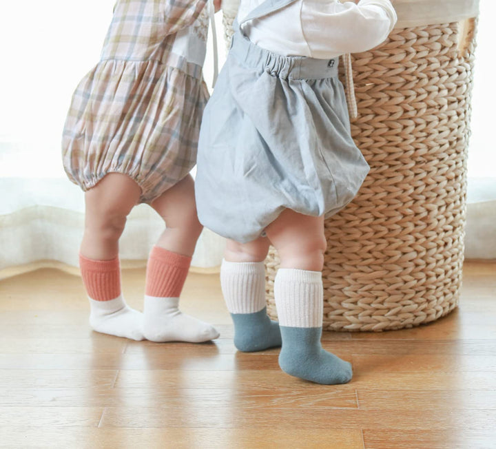 Toddler Baby Girls Boys Socks - Cotton Crew Socks for Baby Gifts Pack Cotton Rich Knee-high Socks set (Red grey 8 Pairs, 1-3T)