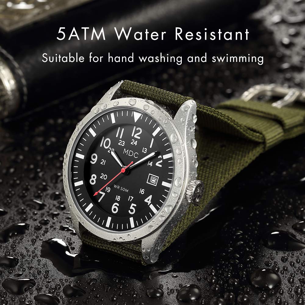 Black Military Analog Wrist Watch for Men, Mens Army Field Tactical Sport Watches Work Watch, Waterproof Outdoor Casual Quartz Wristwatch,5ATM Waterproof
