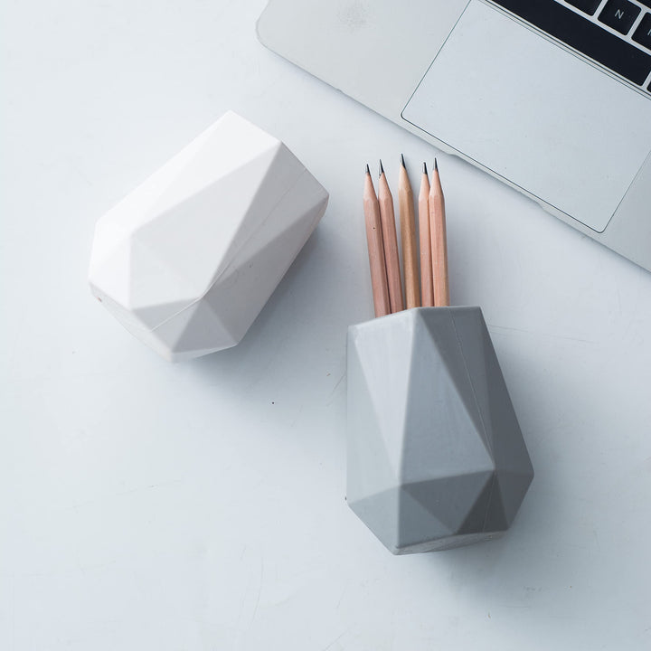 Silicone Desk Pen Holder Stand Diamond Facet Pencil Cup Pot Desk Organizer Makeup Brush Holder (2 Pack-White)