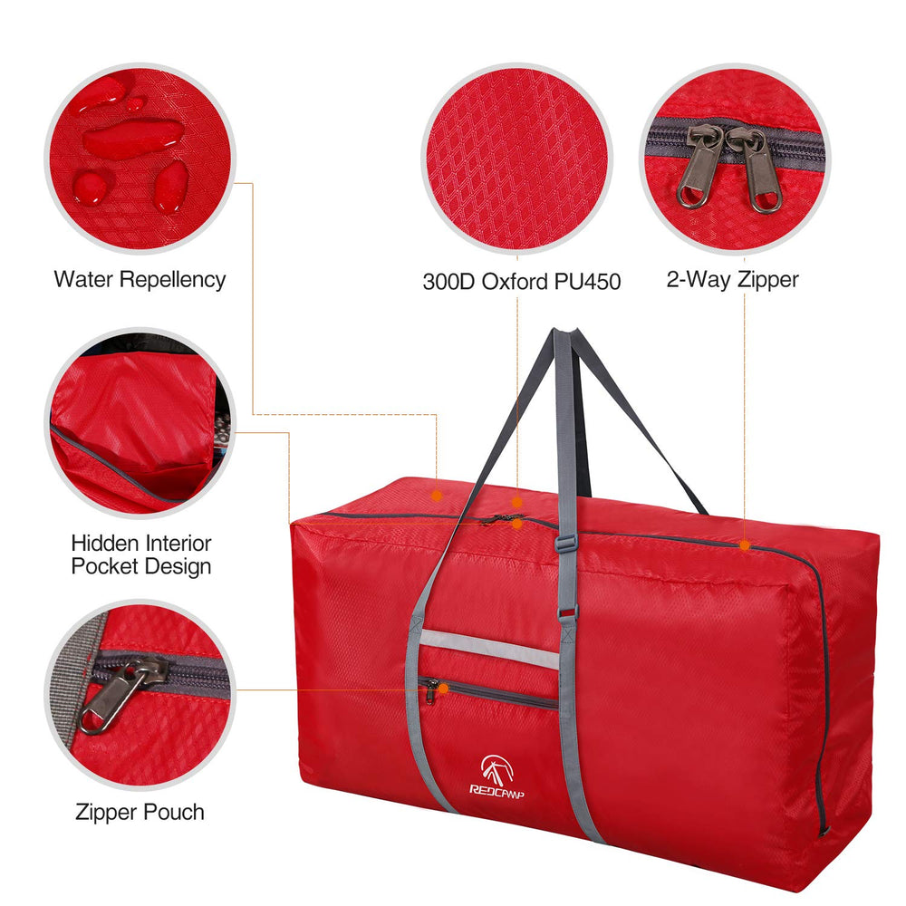 Foldable Extra Large Duffle Bag 100L/31 Inch, Lightweight Travel Duffel Bag with Adjustable Strap for Men Women,Red