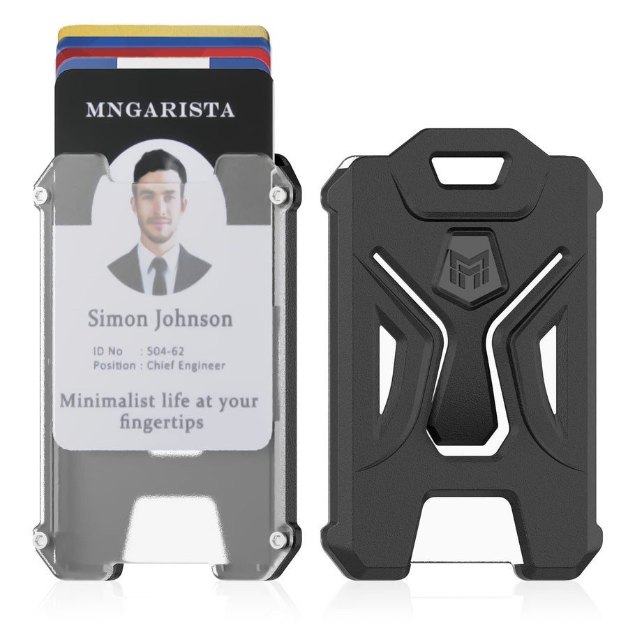 2 Pack Heavy Duty Badge Holder, Vertical ID Card Holder for Credit Cards, Clear ID Window, All PC Polycarbonate Plastic Housing, 5 Cards Capacity, Built-in Elastic Clip, Black