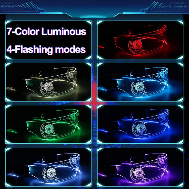 LED Light Up Glasses for adult with 7 Colors and 4 Modes Rechargeable Futuristic style Glasses