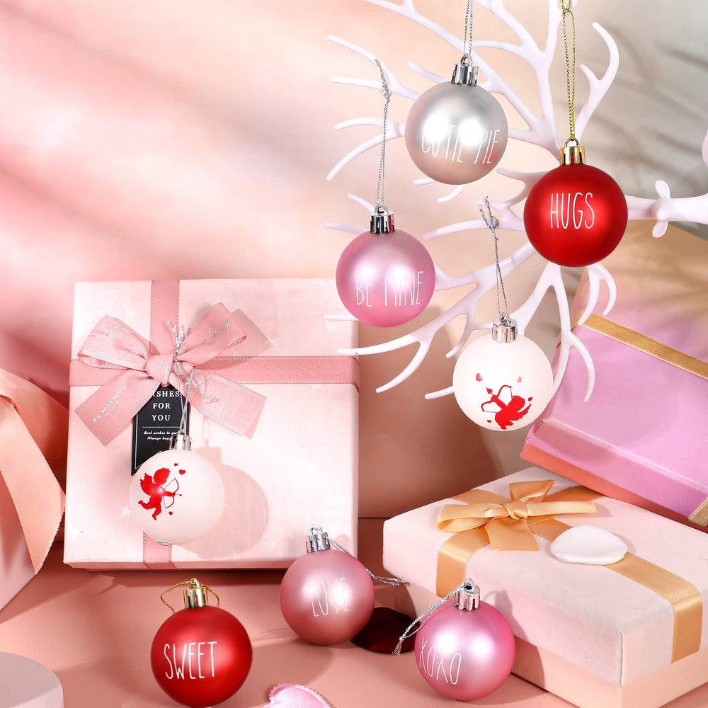 12 Pieces Valentine's Day Ball Ornaments Valentine Ornament Hanging Ball Ornaments for Valentine's Day Decoration Valentine Decorative Supplies for Party