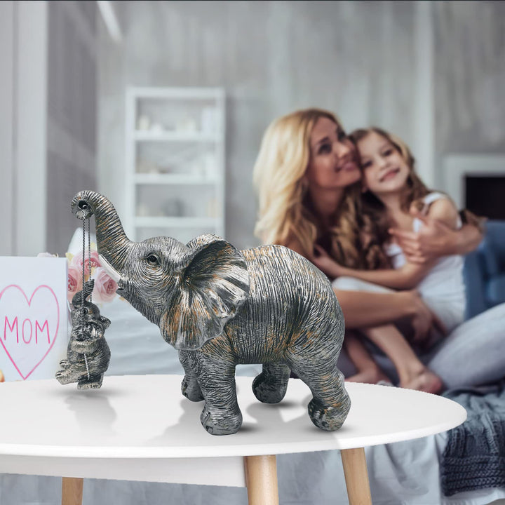 Elephant Decor, Elephant Statue Gifts for Mom&amp;Women, White Elephant Figurines Decorations, Elephant Sculpture for Living Room Table, Bookshelf, TV Stand, Shelf Decor, Silver(Ornaments)