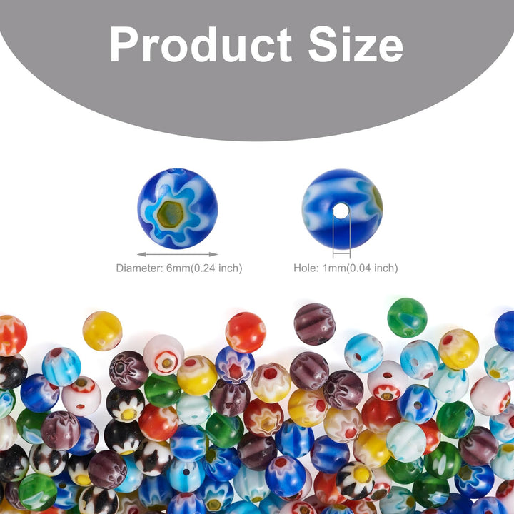 Fashewelry 325Pcs 6mm Tiny Millefiori Glass Round Ball Beads Mixed Colors Mosaic Glass Spacer Loose Beads Handmade Flower Pattern Lampwork Beads for Jewelry Making DIY Crafts